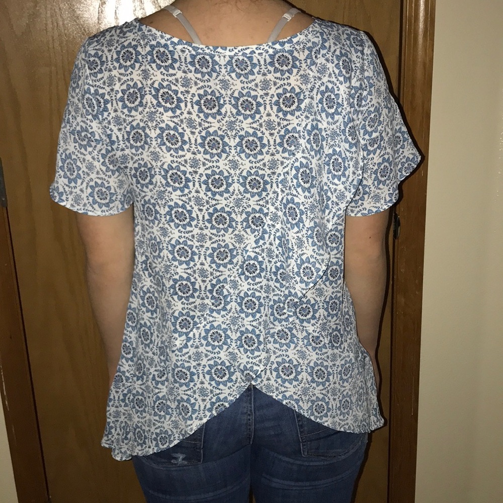 Loft blouse with ruffle detail on back